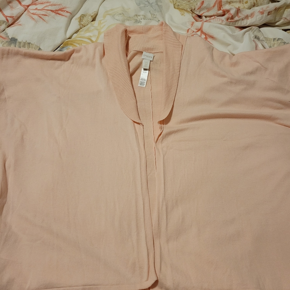 Chico's Pale Pink Short Sleeve Lightweight Ruana Style Sweater ~ OSFM ~ Pretty! - Picture 8 of 13